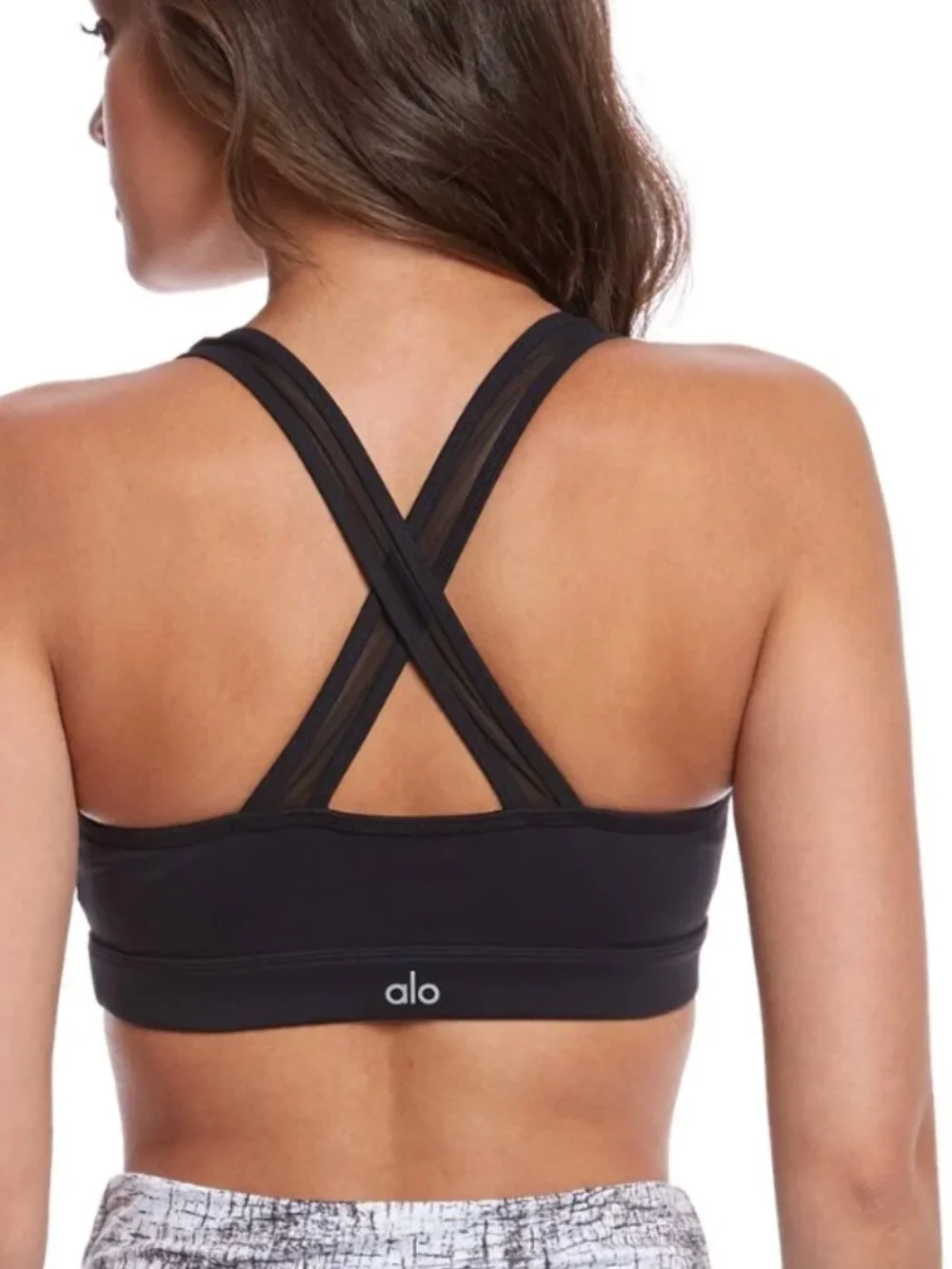 ALO YOGA Entice Sports Bra Mesh Crossback Strappy V Neck Small